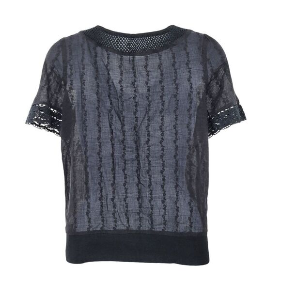 2/$20 Y2K Black See Through Buttons Down Top Blouse 100% Cotton Size: Small - Picture 6 of 8